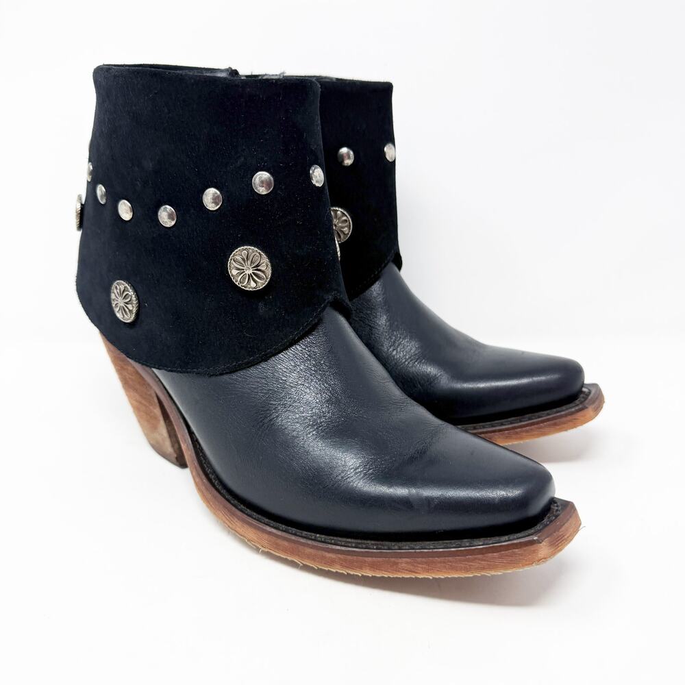 Justin X Reba Black Leather & Suede Western Ankle Boots Women's Size 9 - Picture 9 of 9